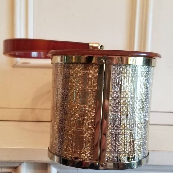 Vintage Lucite Bag Clear, Tortise & Gold Tinsel - Picture 2 of 10